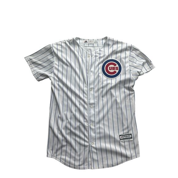 Chicago Cubs Youth XL Jersey NWT Majestic Cool Base Pinstripe Women’s S/M - Picture 1 of 7